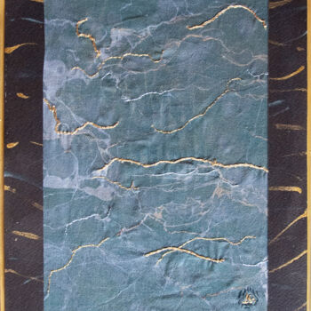 Textile Art titled "Nero portoro" by Léa Coutureau, Original Artwork, Embroidery Mounted on Wood Panel