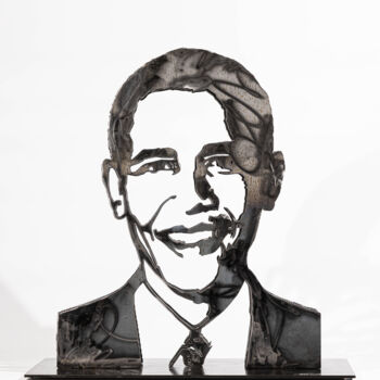 Sculpture titled "Barack Obama" by Lea Poncharal, Original Artwork, Stainless Steel