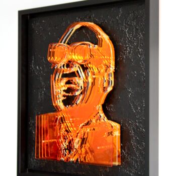 Sculpture titled "RAY CHARLES" by Lea Poncharal, Original Artwork, Plastic Mounted on Wood Stretcher frame