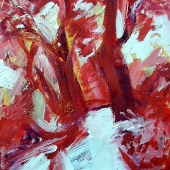 Pittura intitolato "arbres rouges 1" da Gilles Guilbert, Opera d'arte originale