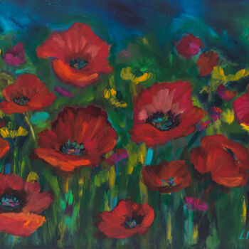 Painting titled "Poppies" by Leah Marie Goddard, Original Artwork, Acrylic