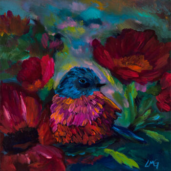 Painting titled "Little Bird" by Leah Marie Goddard, Original Artwork, Acrylic Mounted on Wood Stretcher frame