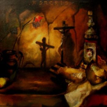 Painting titled "BODEGON SACRO (A SA…" by Alexander Leal Cid, Original Artwork, Oil