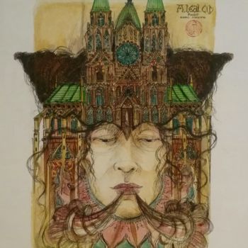 Dibujo titulada "Arquitectura de sue…" por Alexander Leal Cid, Obra de arte original