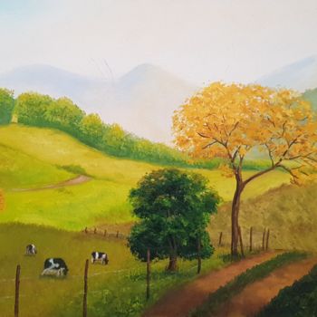 Painting titled "Paisagem do Campo" by Leandro Andrade, Original Artwork, Oil