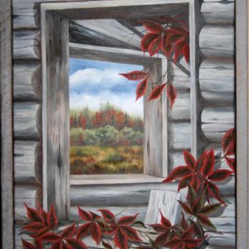 Painting titled "Through the cabin w…" by Debbie Leblanc-Kilpatrick, Original Artwork, Oil