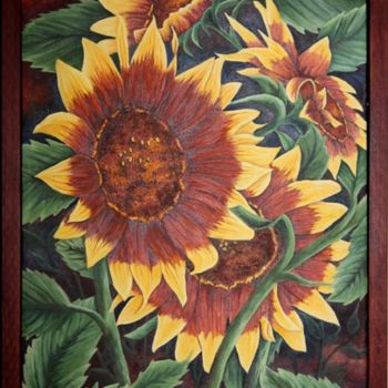 Painting titled "Sunflowers" by Debbie Leblanc-Kilpatrick, Original Artwork, Oil