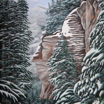 Painting titled "Rock Face at Lake L…" by Debbie Leblanc-Kilpatrick, Original Artwork, Oil
