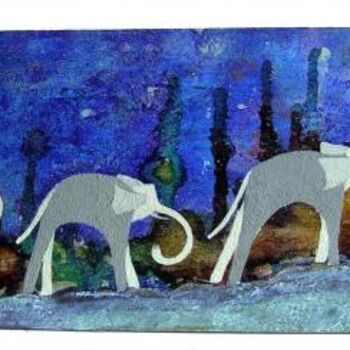 Pintura intitulada "Elephants" por Yannick Le Bloas, Obras de arte originais