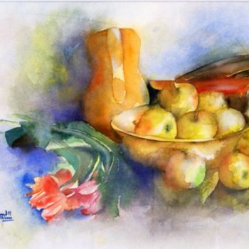 Pintura intitulada "POMMES ET LE PICHET…" por Thaline 1, Obras de arte originais, Óleo