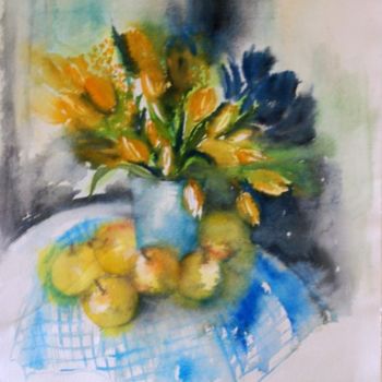 Painting titled "TULIPES AUX POMMES" by Thaline 1, Original Artwork, Oil