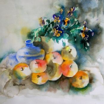 Peinture intitulée "Pommes et pensées p…" par Thaline 1, Œuvre d'art originale, Huile