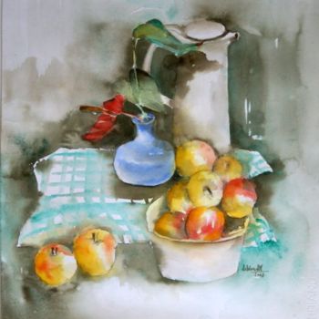 Painting titled "pommes aux anthriums" by Thaline 1, Original Artwork