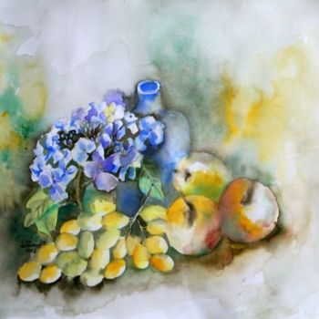 Painting titled "pommes , raisins, e…" by Thaline 1, Original Artwork, Oil