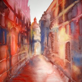 Painting titled "Paysage Urbain Rouge" by Thaline 1, Original Artwork, Oil