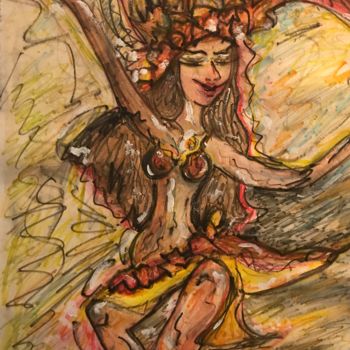 Dessin intitulée "Danseuse polynésien…" par Vlc, Œuvre d'art originale