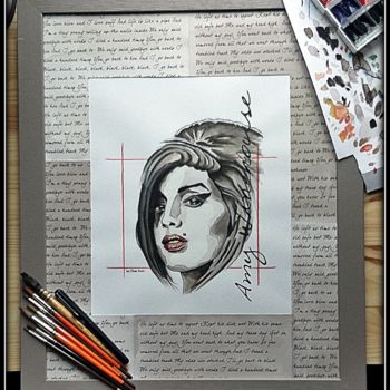 Pittura intitolato "A. Winehouse" da Le Chat Noir, Opera d'arte originale, Inchiostro