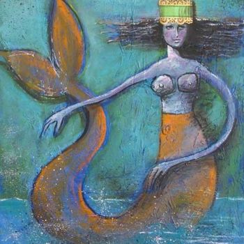 Peinture intitulée "La sirène 8F" par Bernadette Leclercq, Œuvre d'art originale, Huile
