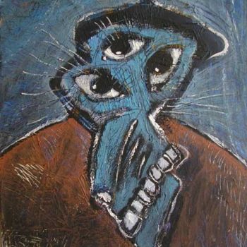 Painting titled "Noir, le beret 8F" by Bernadette Leclercq, Original Artwork, Oil