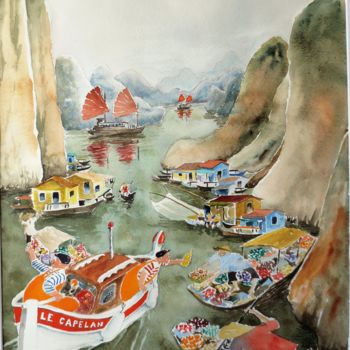 Peinture intitulée "Marseillais au Viet…" par Jean Marie Lecoix, Œuvre d'art originale, Aquarelle