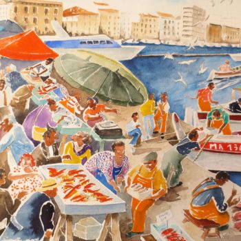 「Marseille: marchand…」というタイトルの絵画 Jean Marie Lecoixによって, オリジナルのアートワーク, 水彩画