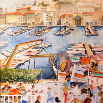 Painting titled "Vieux Port, Quai de…" by Jean Marie Lecoix, Original Artwork, Watercolor