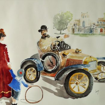 Painting titled "Ambiance 1910" by Jean Marie Lecoix, Original Artwork, Watercolor