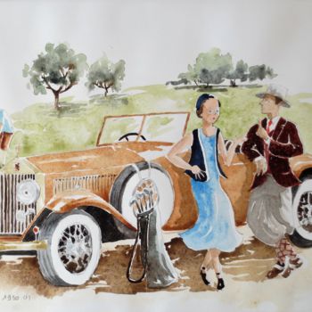 Malerei mit dem Titel "Rolls 1930" von Jean Marie Lecoix, Original-Kunstwerk, Aquarell