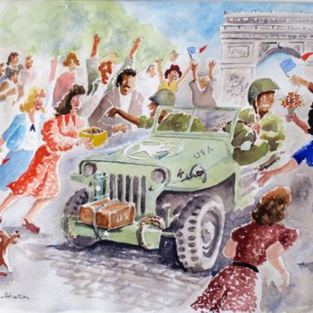 Pintura intitulada "A la libération" por Jean Marie Lecoix, Obras de arte originais, Aquarela