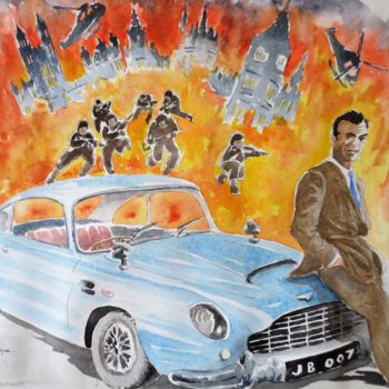 Painting titled "Aston Martin...007" by Jean Marie Lecoix, Original Artwork, Watercolor