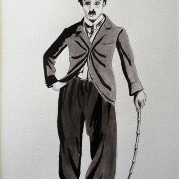 「Chaplin (1)」というタイトルの絵画 Jean Marie Lecoixによって, オリジナルのアートワーク, インク