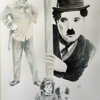 Schilderij getiteld "Chaplin ( 2)" door Jean Marie Lecoix, Origineel Kunstwerk, Aquarel