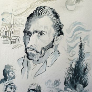 Painting titled "Van Gogh" by Jean Marie Lecoix, Original Artwork, Watercolor