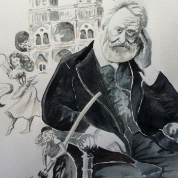 Peinture intitulée "Victor Hugo" par Jean Marie Lecoix, Œuvre d'art originale, Aquarelle