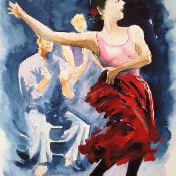 Painting titled "Flamenco" by Jean Marie Lecoix, Original Artwork, Watercolor