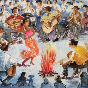 Painting titled "Danse gitane" by Jean Marie Lecoix, Original Artwork, Watercolor