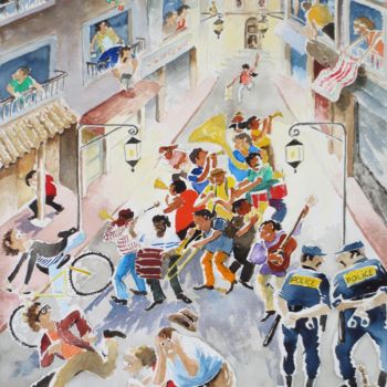 Painting titled "Fête de la musique" by Jean Marie Lecoix, Original Artwork, Watercolor