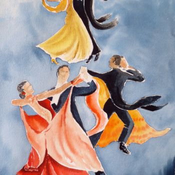 Malerei mit dem Titel "Tango" von Jean Marie Lecoix, Original-Kunstwerk, Aquarell