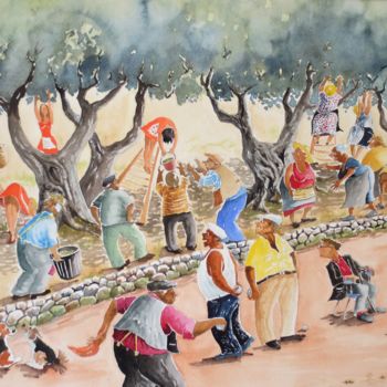 Painting titled "Les olivades" by Jean Marie Lecoix, Original Artwork, Watercolor