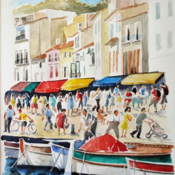 Painting titled "Cassis le port" by Jean Marie Lecoix, Original Artwork, Watercolor
