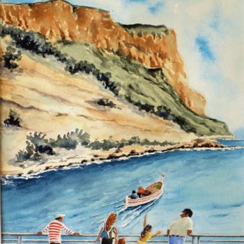 Painting titled "Cassis Cap Canaille" by Jean Marie Lecoix, Original Artwork, Watercolor