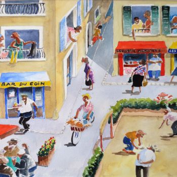 Peinture intitulée "Un village" par Jean Marie Lecoix, Œuvre d'art originale, Aquarelle
