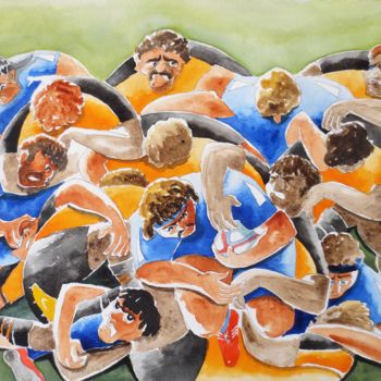 Painting titled "Rugby" by Jean Marie Lecoix, Original Artwork, Watercolor