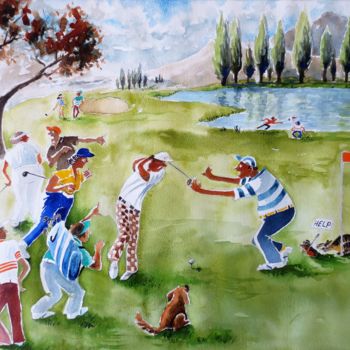 Peinture intitulée "Au Golf" par Jean Marie Lecoix, Œuvre d'art originale, Aquarelle