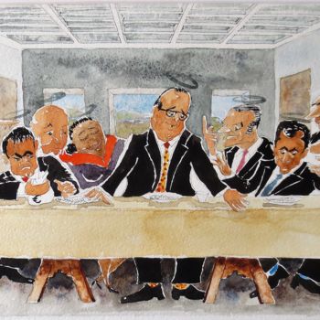 Peinture intitulée "A Table..." par Jean Marie Lecoix, Œuvre d'art originale, Aquarelle