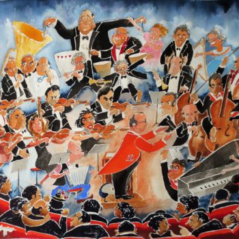 Malerei mit dem Titel "L'Orchestre Symphon…" von Jean Marie Lecoix, Original-Kunstwerk, Aquarell