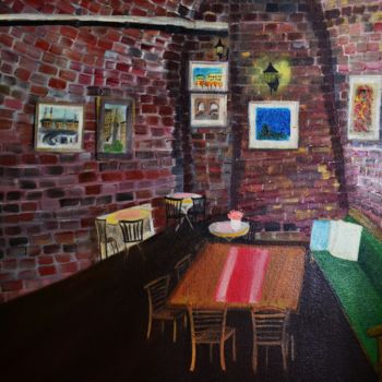 Painting titled "Cafe Art stockholm" by Le Crau, Original Artwork, Oil