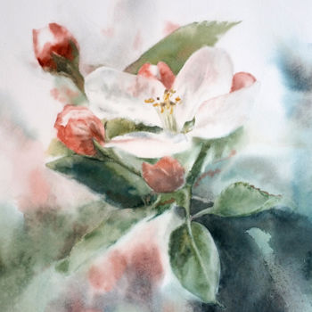 Painting titled "Blanches #4 - Fleur…" by Christelle Lecuret, Original Artwork, Watercolor Mounted on Cardboard