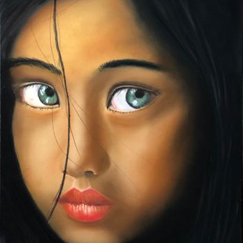 Peinture intitulée "Les yeux verts" par Erwan Le Dantec, Œuvre d'art originale, Pastel