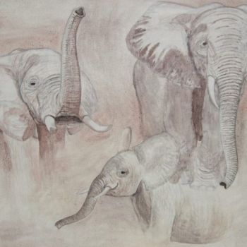 Pintura intitulada "Etude pour èlèphant" por Michel Le Darz, Obras de arte originais